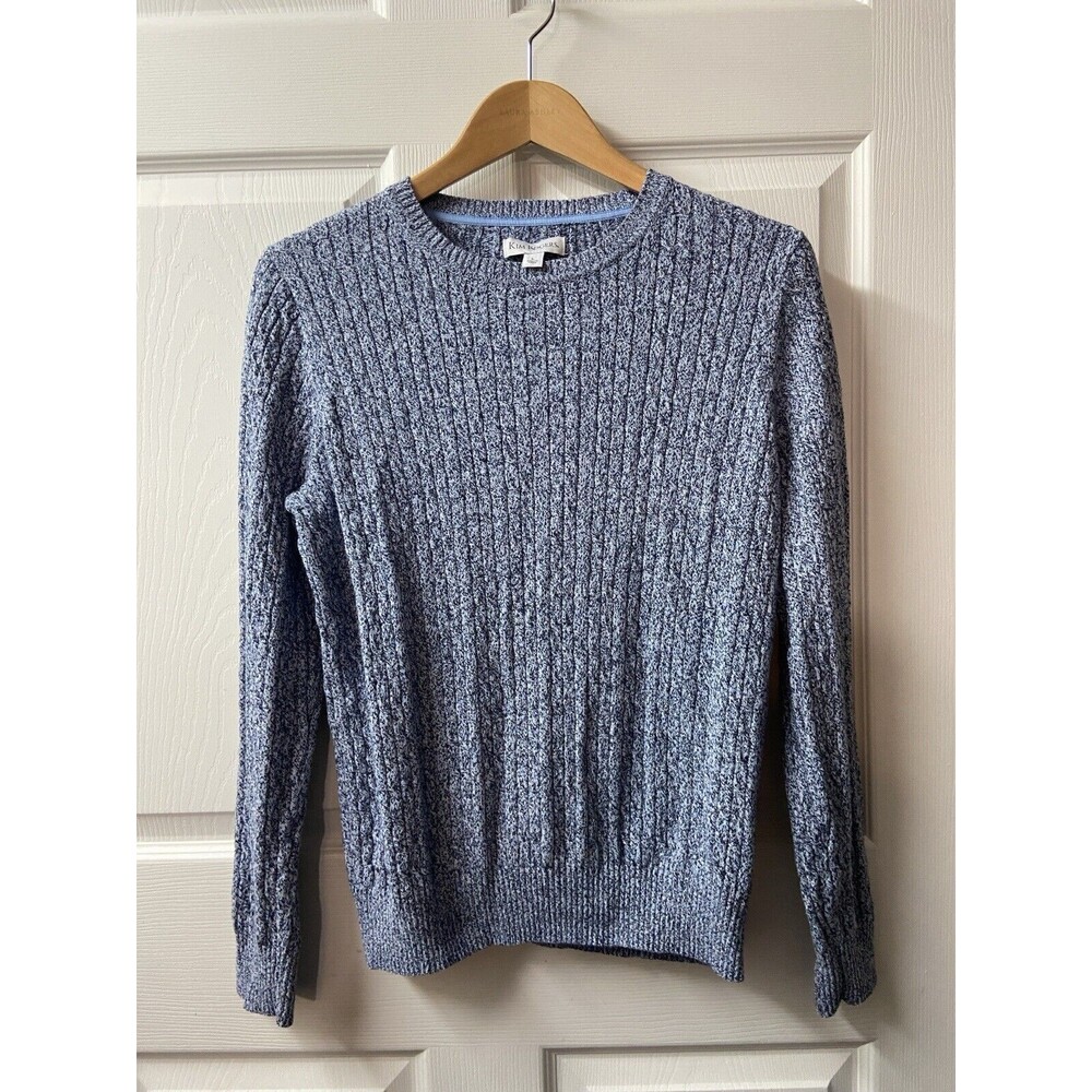 Kim Rogers Sweater Womens Large Blue Cable Knit Pullover Tight Knit Round Neck